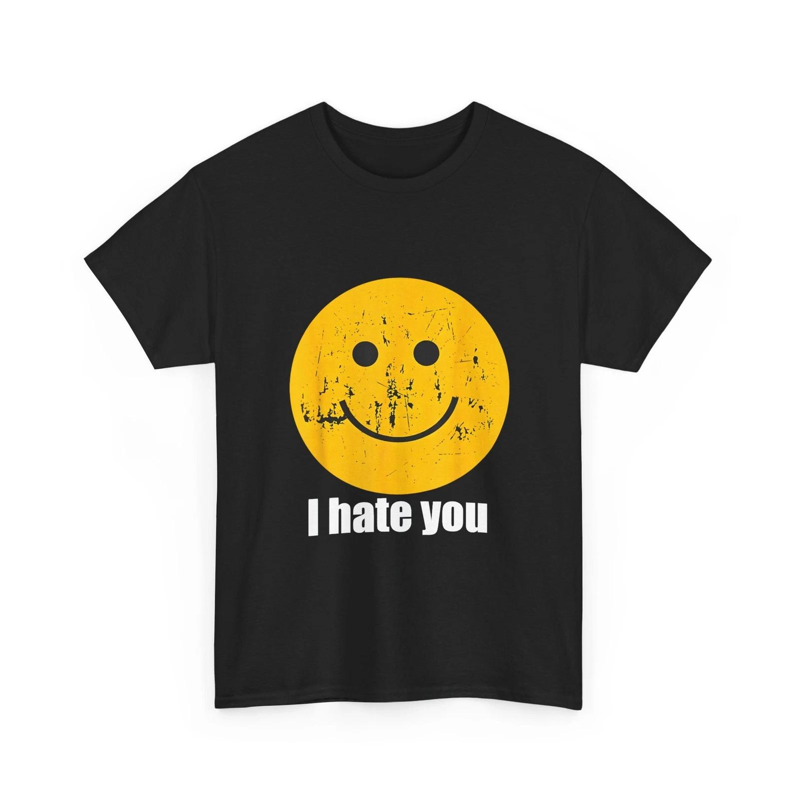I Hate You Shirt, Yellow Happy Smile Face I Hate You Vintage T-Shirt S