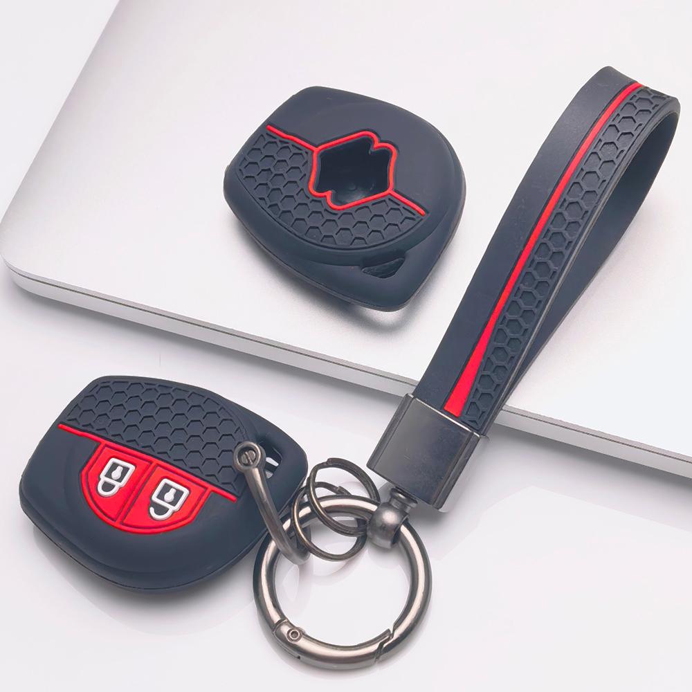 Silicone Remote Key Cover for Suzuki Swift Alto Jimny SX4 Vitara Ignis Celerio with Keychain Honeycomb Texture Metal Keychain Remote Key Protector