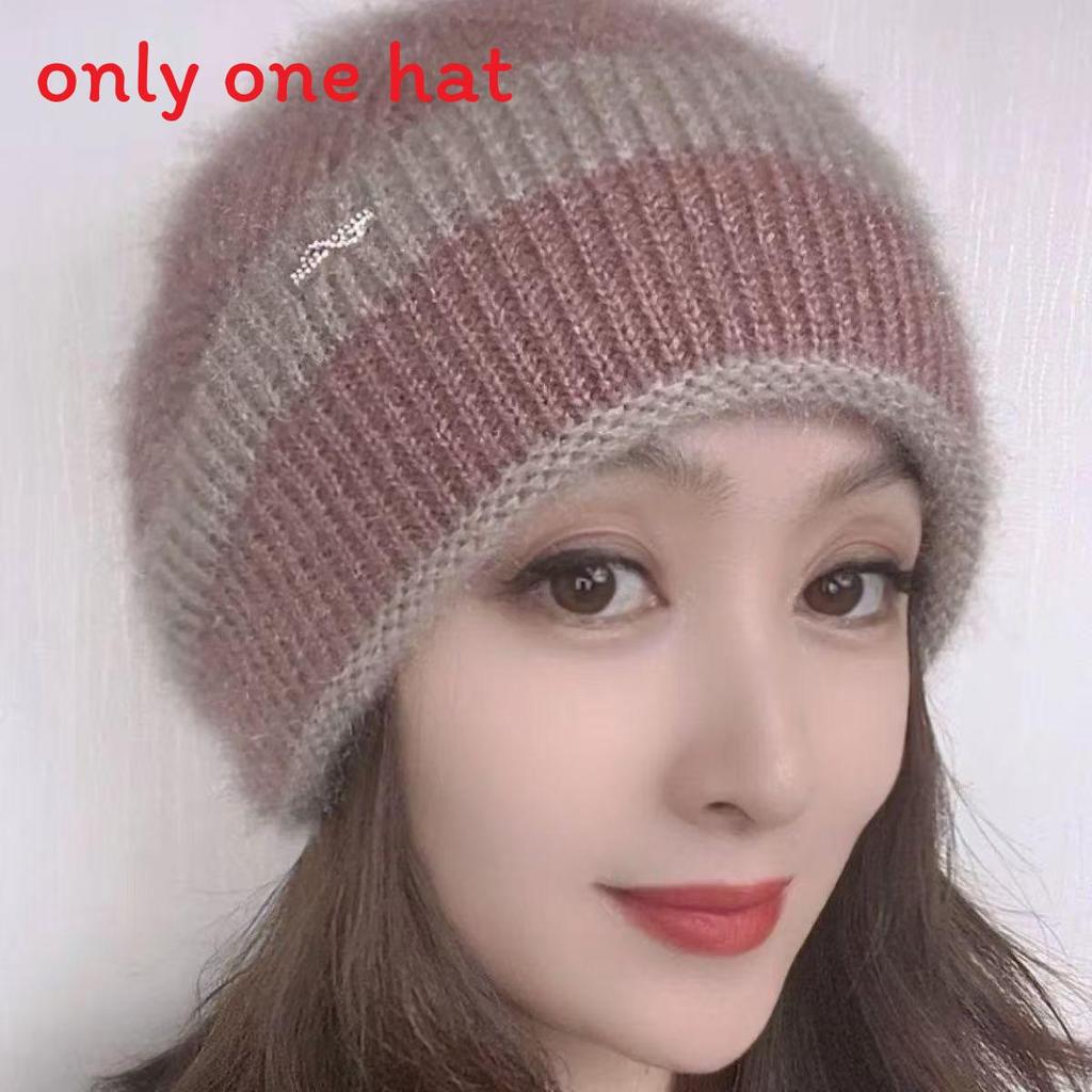 Womens Fashionable Double Pile Knitted Hat With No Brim Warm Headwear For Cold Seasons