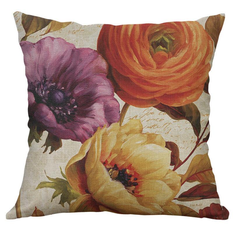 Premium Retro Flower Linen Pillow Case For Stylish Sofa Home Decor 18 Inches