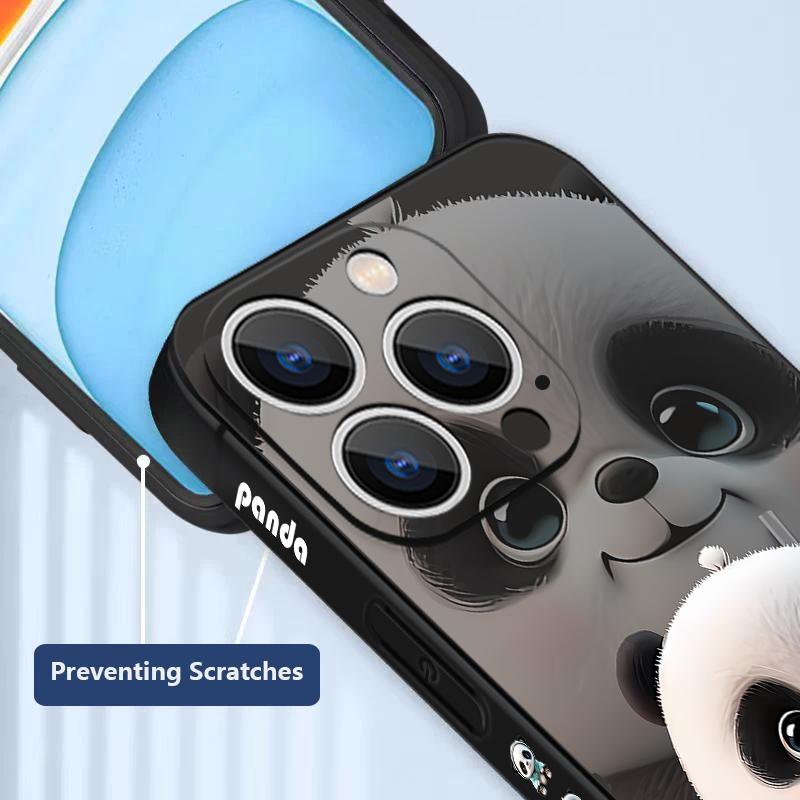 Milk Tea-drinking Panda Lanyard Case For iPhone 17 Pro Max Soft Silicone Cover For iPhone 16 Pro Max Funda iPhone 15 14 13 12 11 16E Air