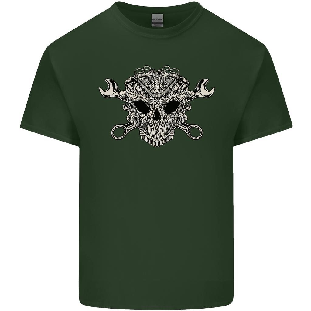 Engine Skull Mechanic Car Biker Motorbike Unisexs Light Cotton TShirt