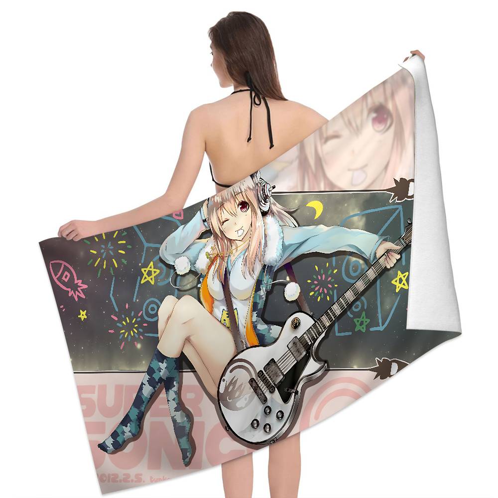 S-Super Sonico Microfiber Printed Beach Towel Mountain Climbing Yoga Beach Swimming Running Absorbent Soft Towel