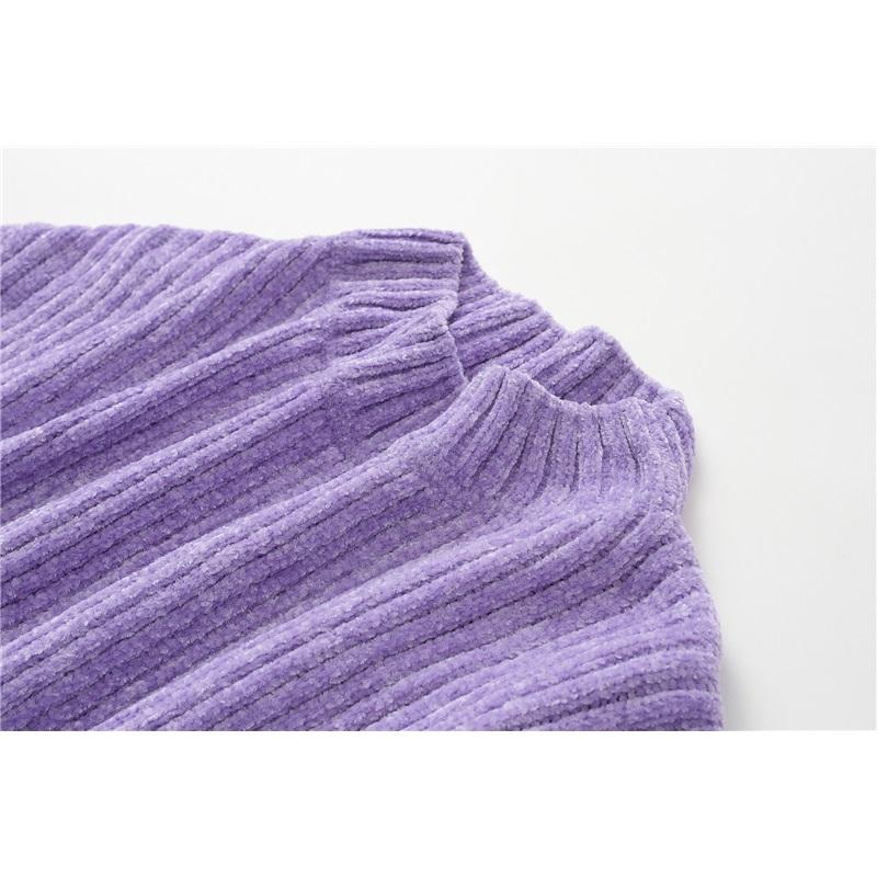 Casual Womens Sweater Autumn Winter Pullover Crew Neck Solid Color Loose Bulb Sleeve Chenille Knit Top