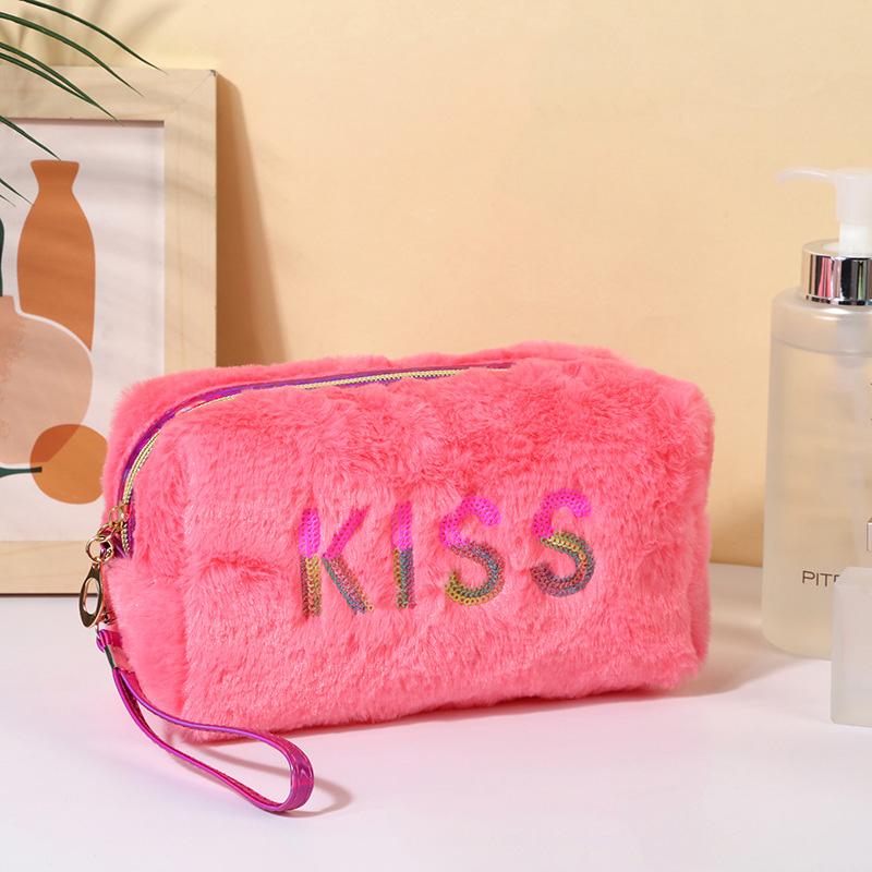 Plüsch Kosmetiktasche Kosmetiktasche für Damen, Reißverschluss Groß Einfarbig Reise Kulturbeutel Reise Make-up Toilettenbeutel Waschbeutel