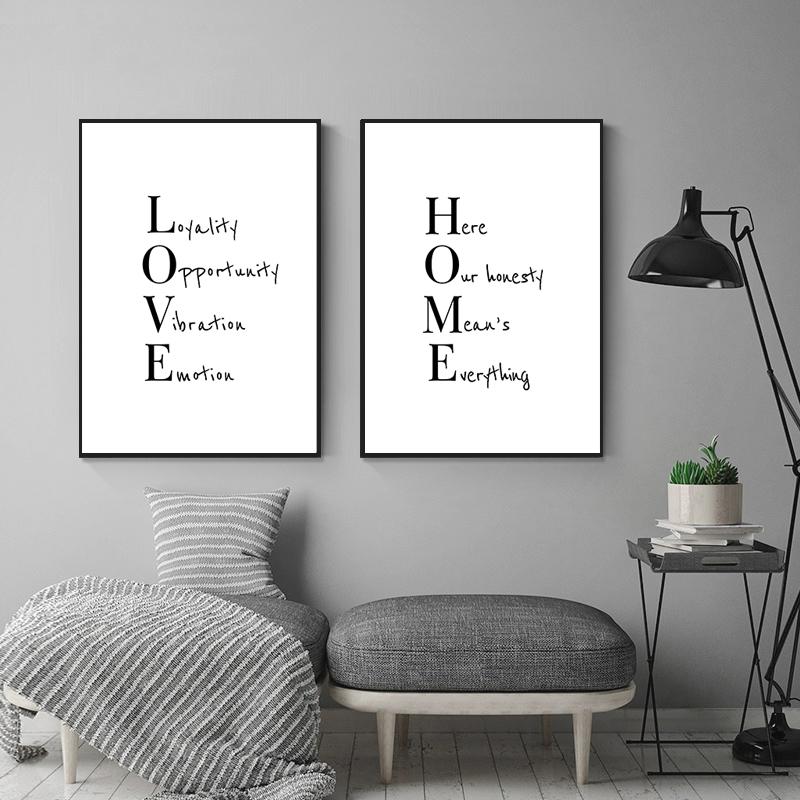 Love Home Family Quotes Canvas Painting Black White Wall Art Posters and Prints Minimalist Picture Living Room Home Decor HD3110