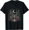 Gothic Cemetery Gate Raven Rose Design Dark Academia Moon T-Shirt
