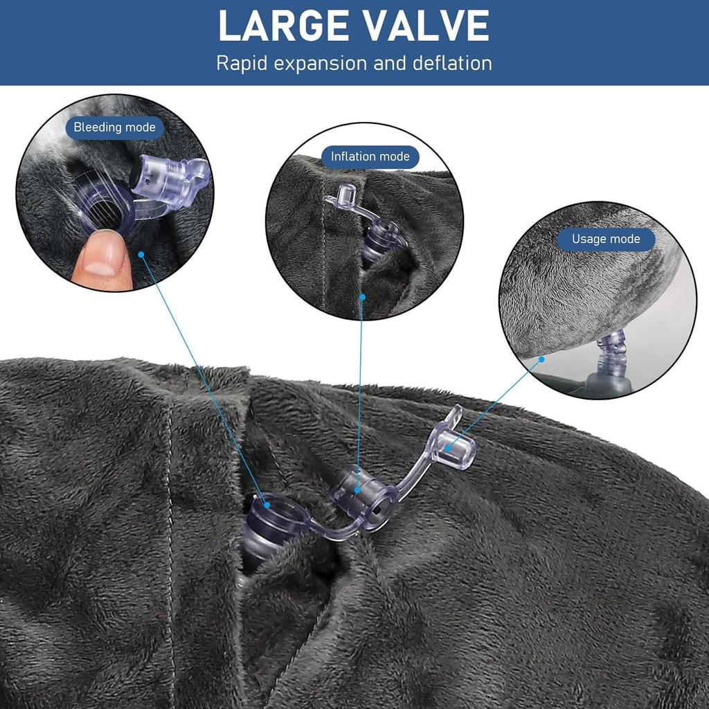 Inflatable Travel Pillow with Soft Velvet Cover & Carry Bag, Neck Support for Airplane, Car, Office & Adult Sleeping