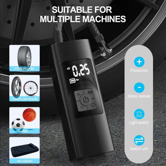 12V Portable Air Compressor 150PSI Rechargeable Mini Electric Tire Inflator Digital Pressure Gauge