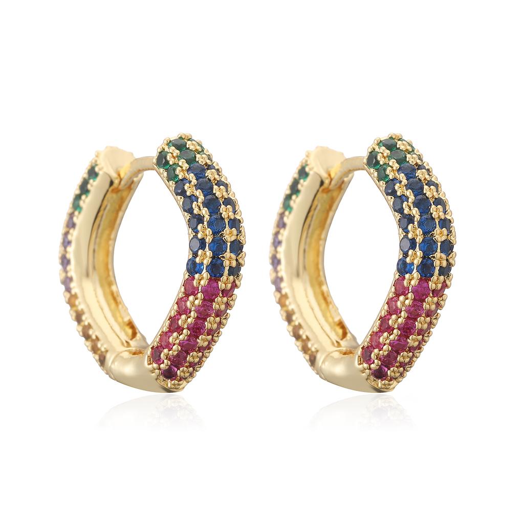 HECHENG,Brass Metal Multi-Color Zircon Square Hoop Earrings Exquisite Luxury Minimalist Korean Style Women's Zircon (1 Pair)