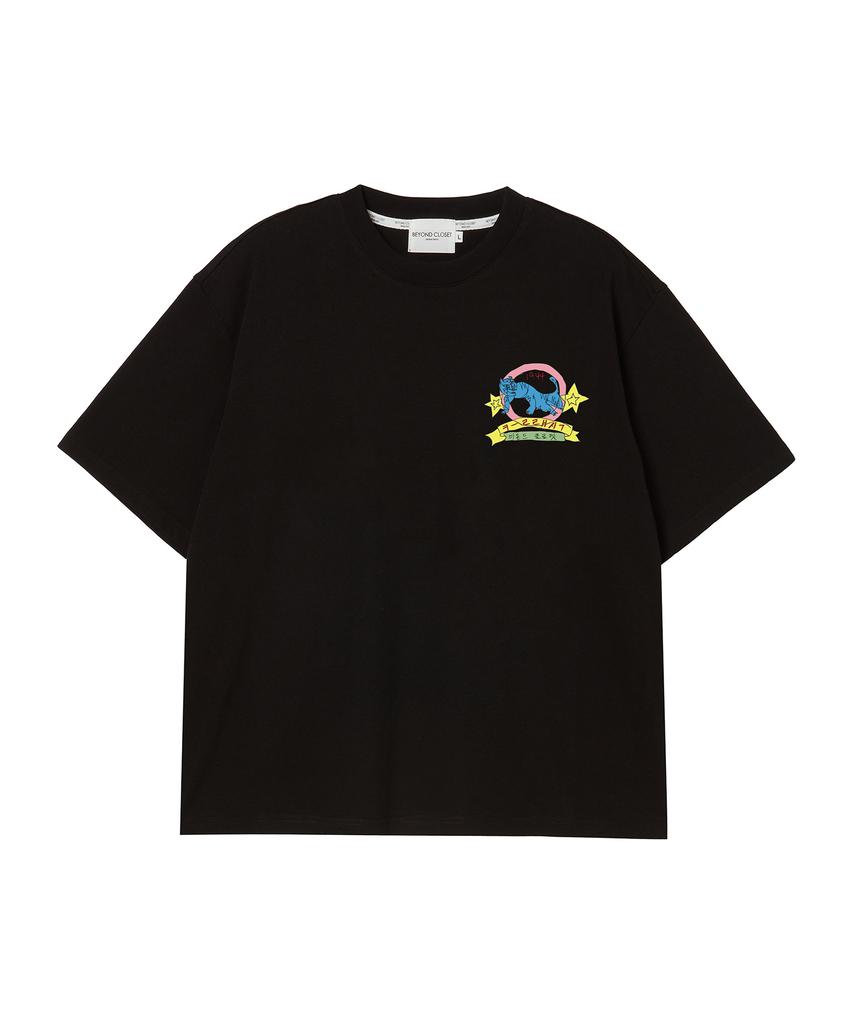BEYOND CLOSET New Classic Preppy Modern Art Short Sleeve T-Shirt Black