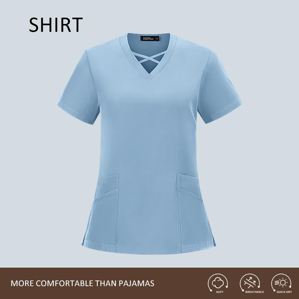 Women's Quick-Dry Surgical Scrub Suit - Elastic Short-Sleeve Workwear for Medical Staff