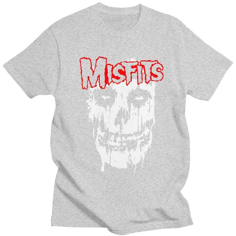 Custom Male Horror Punk Rock Misfits Skull T Shirt Short Sleeve Cotton Tshirt Classic Tshirt Leisure Tees Loose Fit Clothes