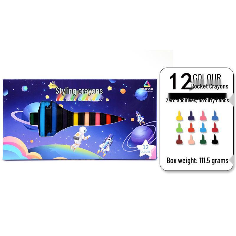 Water-Washable 3D Rocket Crayons - Clean Hands, Fun for Kids Art