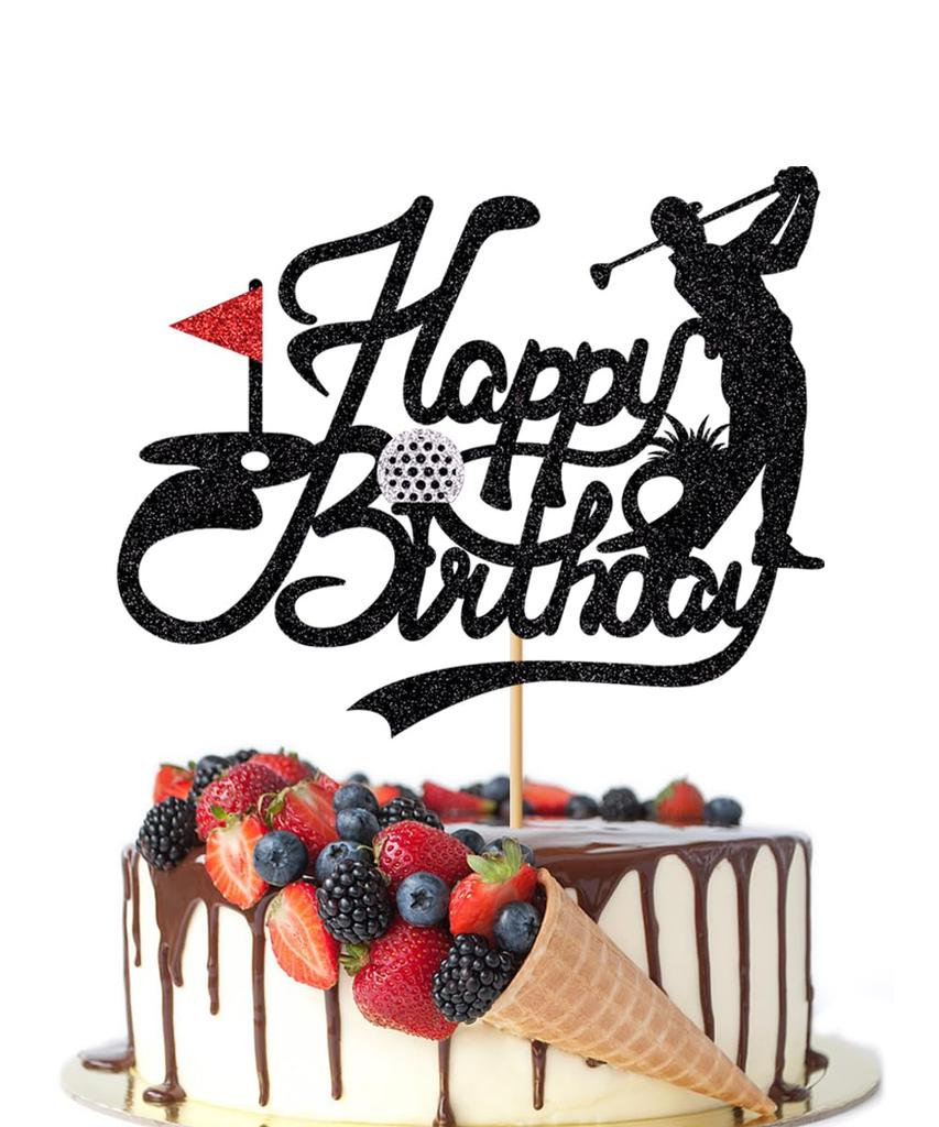 Topper Torta Buon Compleanno Golf Pallina da Golf Giocatore Decorazioni Torta Glitter Topper Torta Buon Compleanno Sportivo Decorazioni Festa a Tema