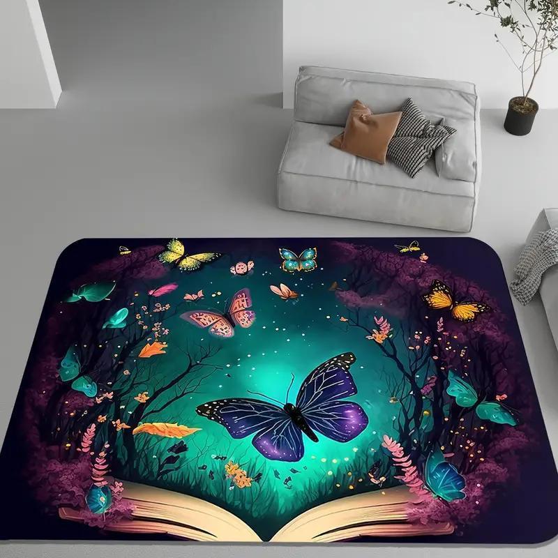 1 Luxurious Non-Slip Velvet Butterfly Area Mat- Machine Washable, Rubber Bottomed Mat, Suitable for Living Room, Bedroom, Kitche