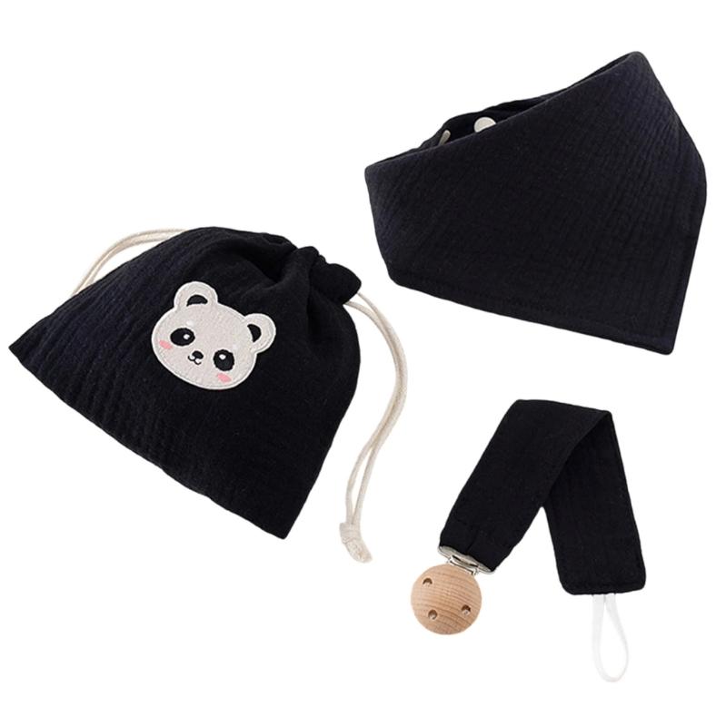 3pcs Organic Cotton Infant Bandana Bib And Pacifier Holder Combo Includes Washable Storage Pouch Baby Shower Gift Set