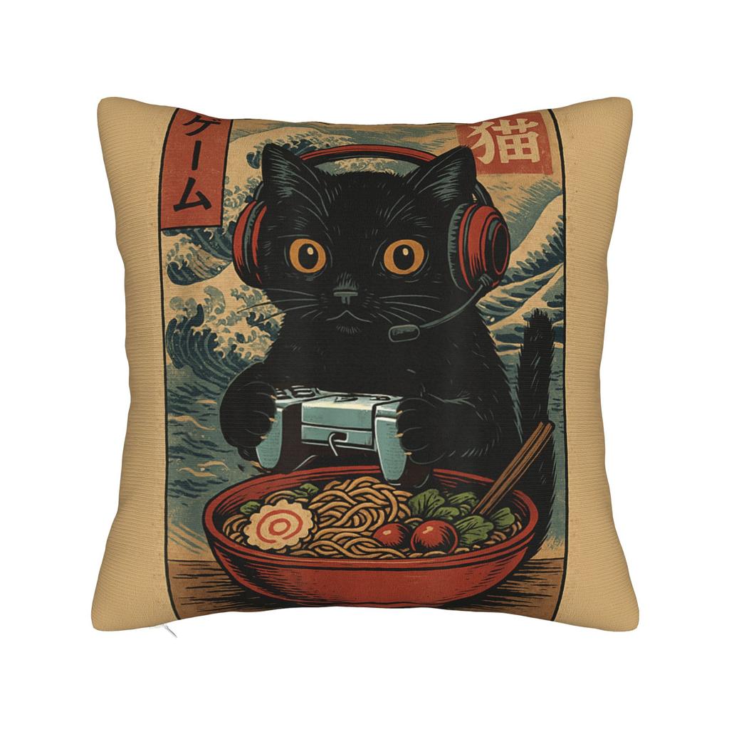Cat Ramen Anime Kawaii Cat Pillow Case Square Pillow Cover For Chair Sofa Home Decor Kawaii Pillowcases