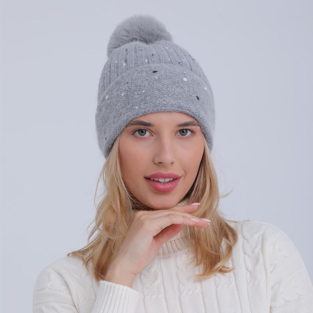 Women's Autumn Winter Plush Knitted Soft Rabbit Wool Hat Warm Beret