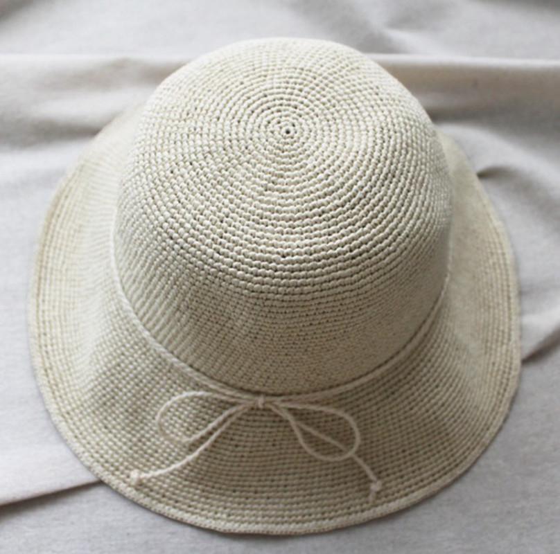 Women Fashion Summer Crochet Straw Cap Sun Protection Raffia Wide Brim Foldable Straw Hats
