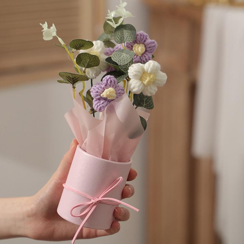 1Pcs Handmade Crocheted Bucket Bouquet Daisies Braid Mother'S Day Valentine'S Day Birthday Wedding Home Decoration