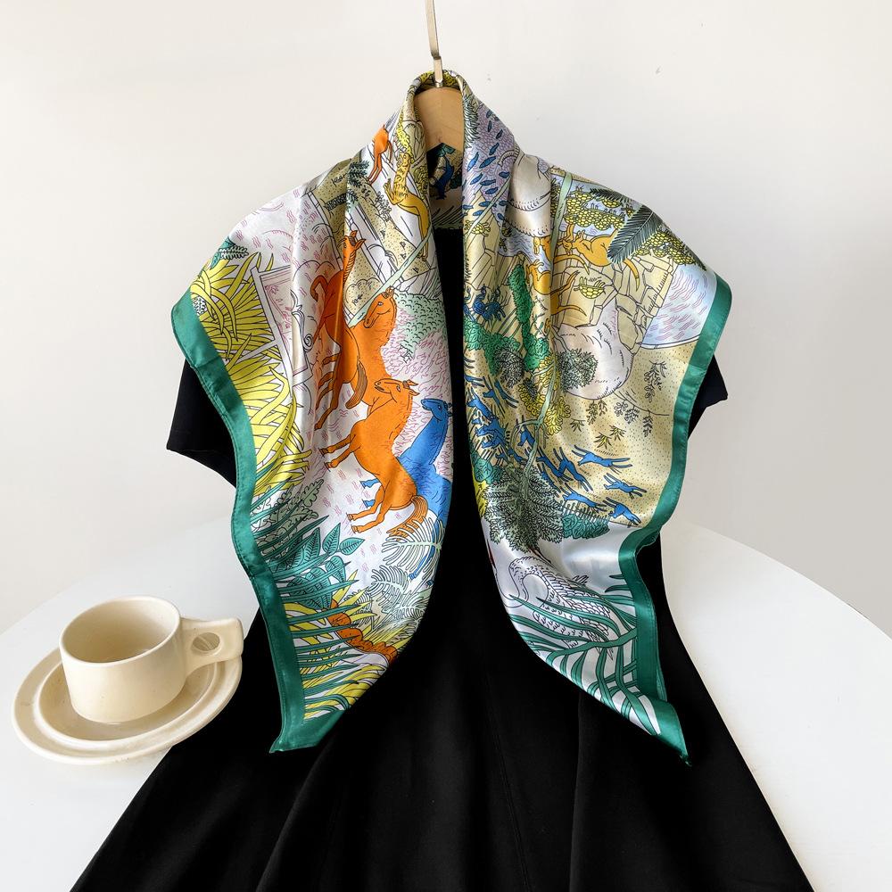 90*90cm Head Scarf for Women Like Silk Scarf Hair Scarf Printed Square Scarf Bandanas for Women
