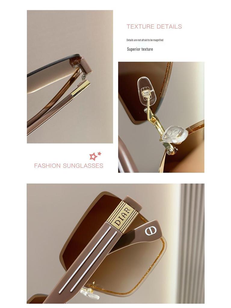 Large Square Rimless Sunglasses for Women - Trendy Anti-UV Celebrity Style