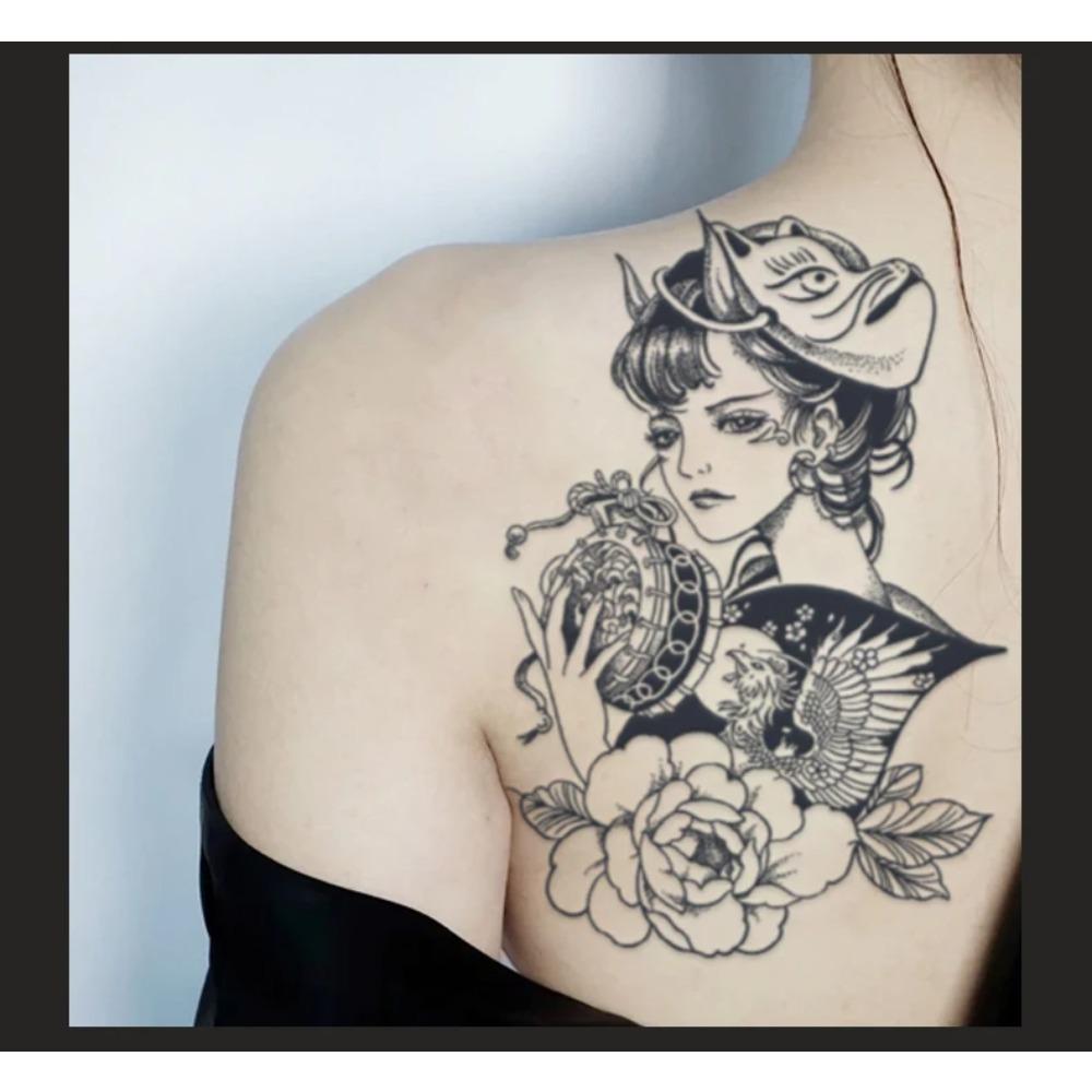 Geisha Giapponese, Durata 1-2 Settimane Impermeabile, Adesivi Tatuaggi Temporanei, Tatuaggi Finti Realistici Semi-Permanenti per Braccio.