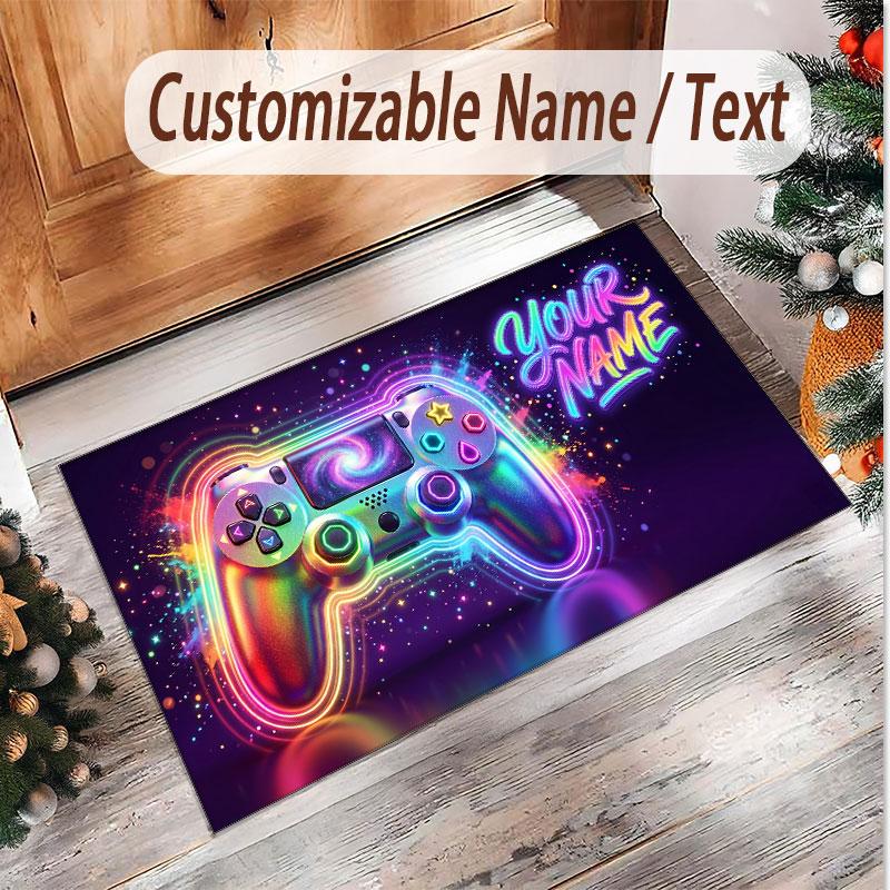 Game Controller Theme Soft Crystal Velvet Rug Custom Name & Text Print Non Slip Floor Rug for Bedroom Living Room