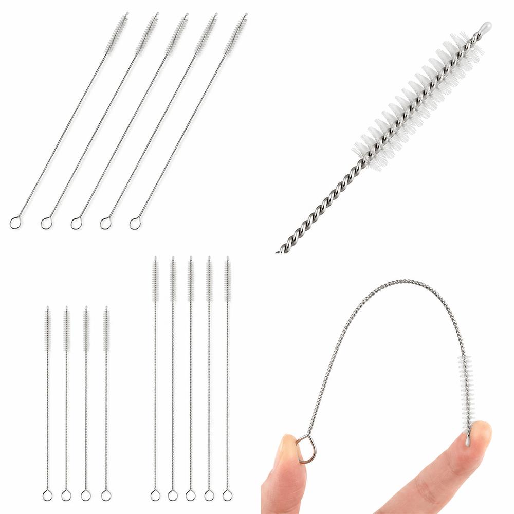 5pcs Soft Hair Tube Cleaner Brush Stainless Steel Handle Bottle Cleaning Brush For Straw Bottles