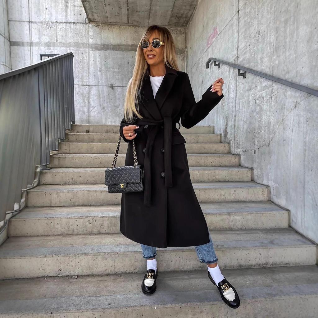 Minimalist Long Sleeve Turn-Down Collar Woolen Coat for Women - Autumn/Winter 2023 Bestseller
