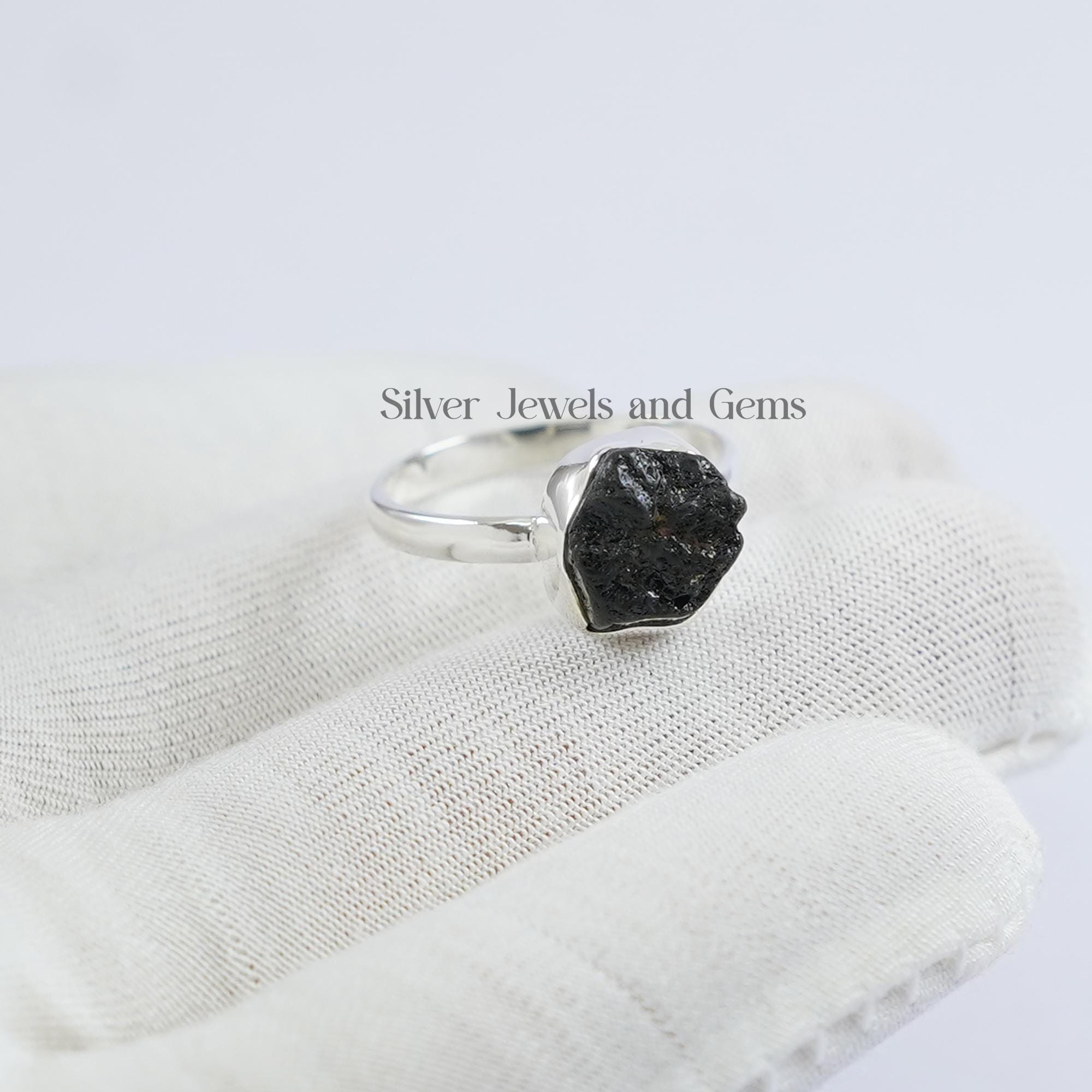 Natural Black Tourmaline Ring, Raw Tourmaline