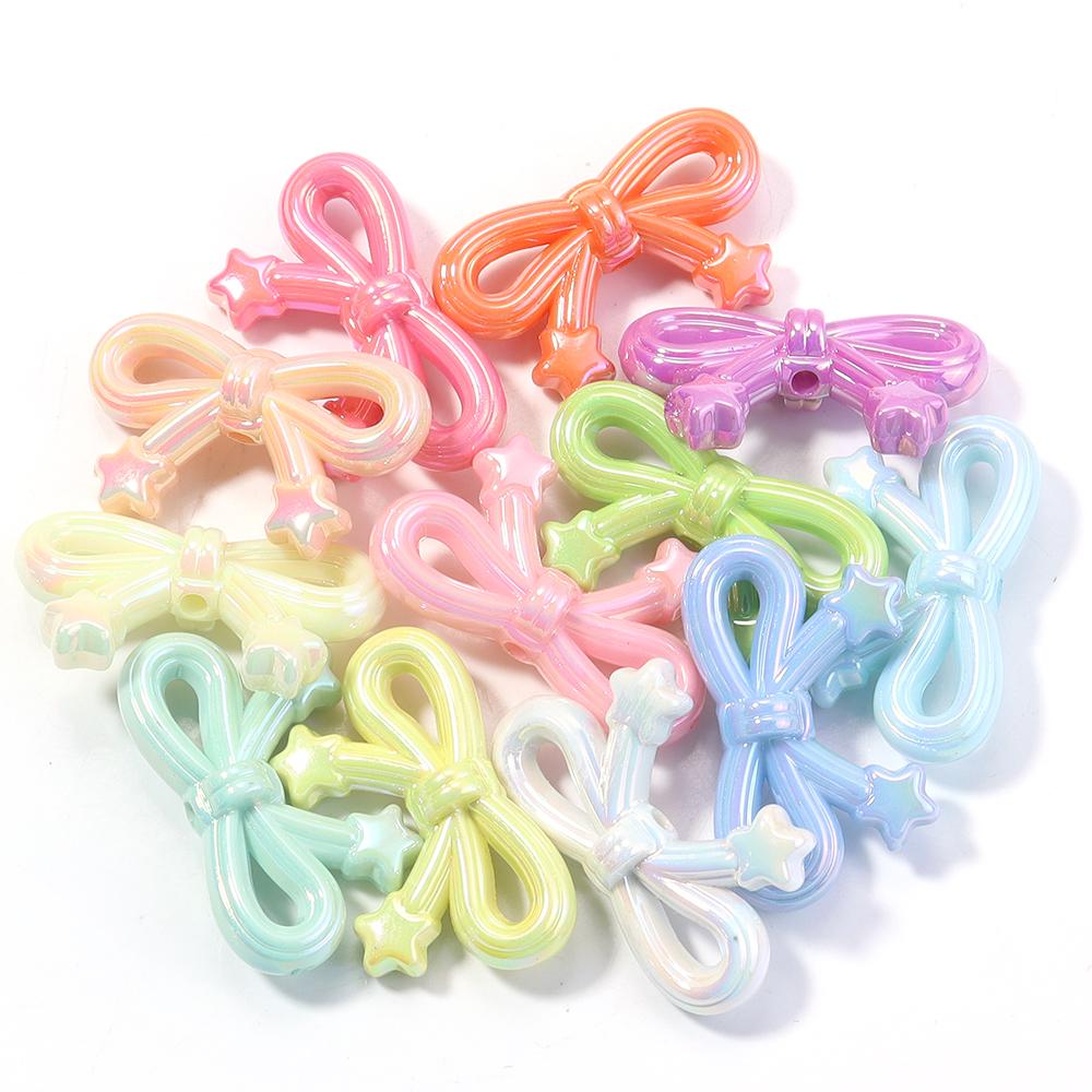 10 Stück 19,5x33,5mm Acryl Schleifenperlen Mehrfarbig Stern Schleifenknoten Abstandshalter Perlen Für Schmuckherstellung DIY Ohrringe Schlüsselanhänger Zubehör