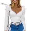 Women Spring Summer Tops Square Collar Puff Long Sleeve T-shirt Flower Decor Solid Color Slim Fit Tee Shirt Streetwear