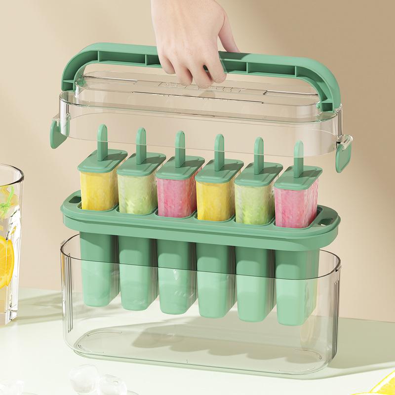 6-Cavity Plastic Ice Pop Ice Cream Maker Mould Set Food Grade Homemade Creative Ice Cake Mold with Plastic Sticks & Lid for Kids