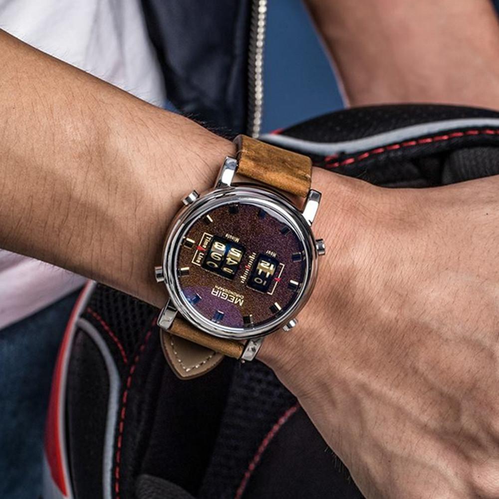 Fashion Megir New Watches Mens With Leather Strap Top Brand Luxury Sports Quartz Watch Men Relogio Masculino Wristwatches