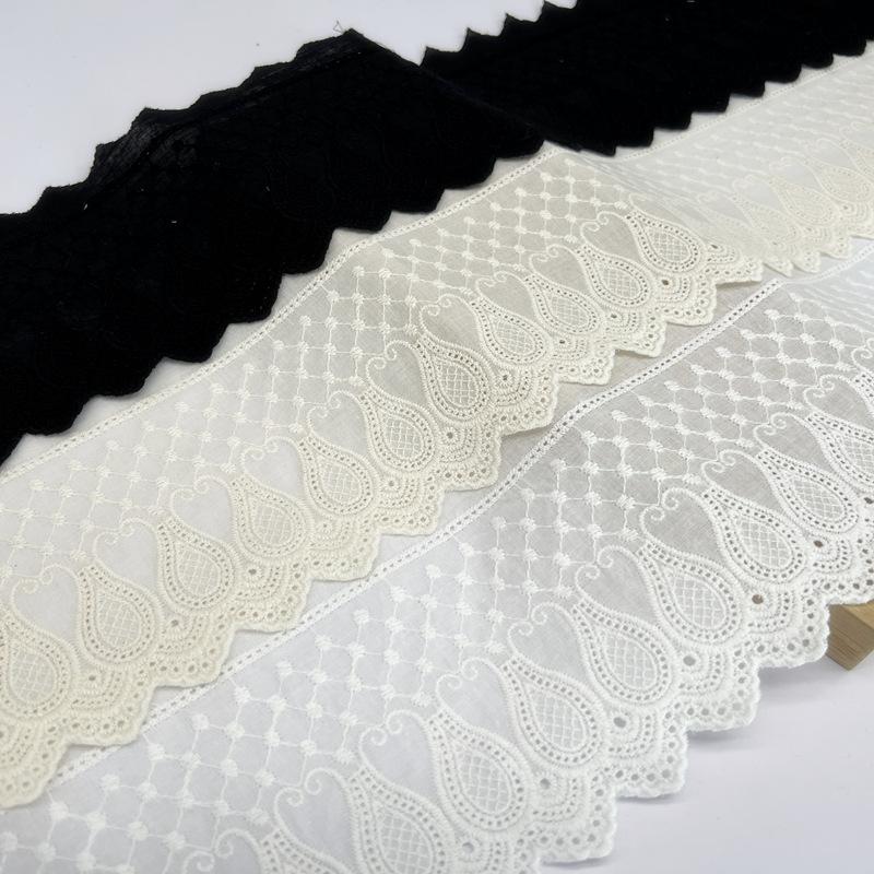 2Meters/lot 11 Cm Wide Palace Gourd Embroidery Pure Cotton White Apricot Black Lace Clothing Sofa Curtain Fabric Lace DIY
