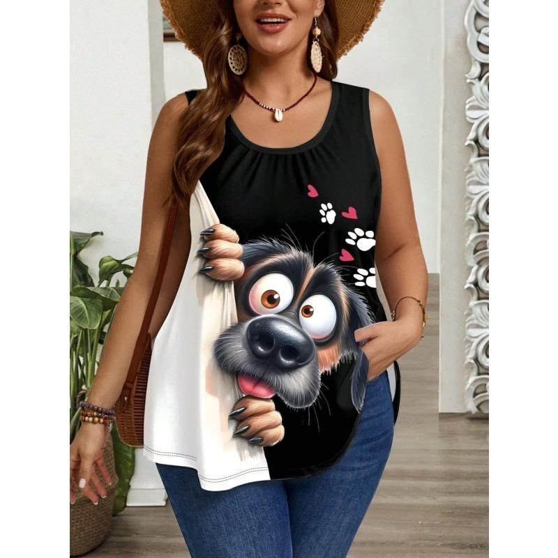 Daily Casual Crew-neck Printed Comfortable Women's Top, Sleeveless T-shirt, Tank Top