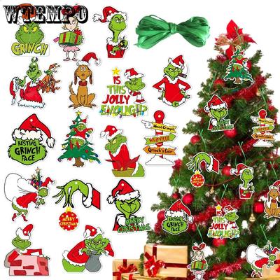 20 Stück/25 Stück/30 StückDekorieren Sie die Weihnachtsfeier mit Grinch-Anhängern und Dekorationen und stellen Sie den winterlichen Weihnachtsbaum mit Anhängern des grünhaarigen Monsters auf