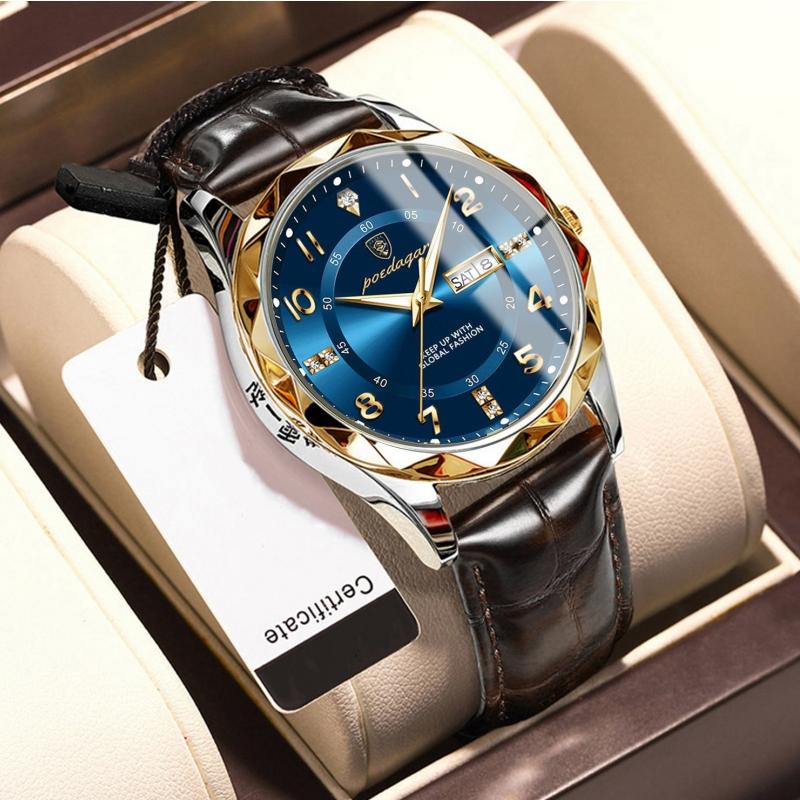 2024 Neue Trendmode Luxus-Herrenuhr Leuchtende wasserdichte Dual-Kalender-Ultradünne diamantverzierte Leder-Herrenuhr mit Automatikwerk