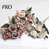 Faux Fern Leaves Artificial Rose Flowers Bouquet for Wedding Bridal, Fake Light Luxury Floral Arrangement Home Decoration And Photography Props,