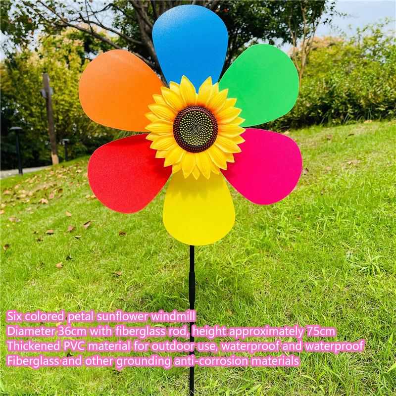 1 Piece Sunflower Windmill Outdoor Party Garden Yard Decor Rotating Sunflower Wind Spinner Stake Standing Lawn Flower Pinwheel