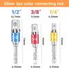 3PCS Multifunctional Drill Socket Adapter Colored Hex Shank Square Head Bits