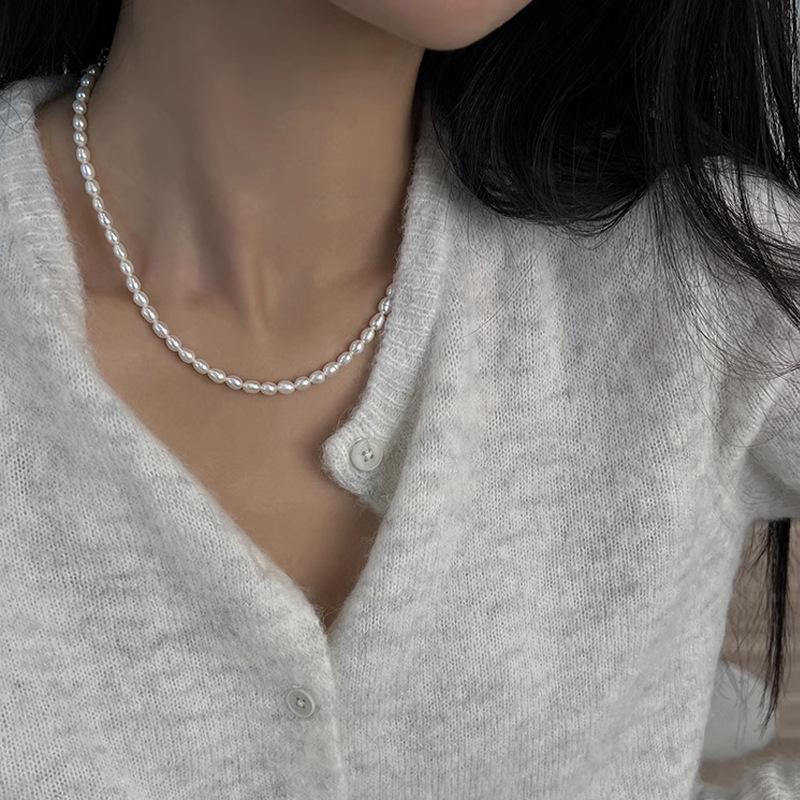 s9Silver-plated, high-quality, small-grain natural freshwater pearl necklace, the same style as Zhao Lusi's, a women's summer clavicle chain