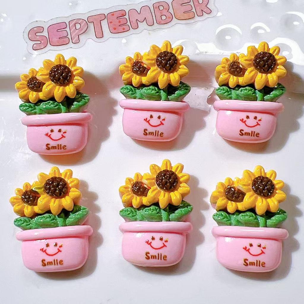 5pcs Resin Cartoon Fridge Magnets Sunflower Refrigerator Magnetic 3D Sticker Message DIY Whiteboard Sticker For Home Decor