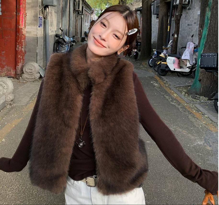 New Imitation Fur Vest Women's Short Sleeveless Stand-up Collar Fur Coat Autumn and Winter Warm Versatile Vest