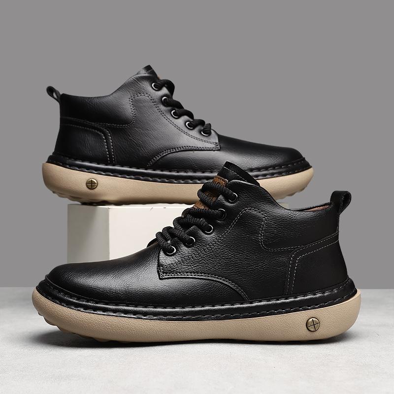 Kézi varrású Valódi Bőr Férfi Csizma Kényelmes Alkalmi Bőr Cipő Férfiaknak Bokacsizma Nagy Méretű Munkavédelmi Cipő