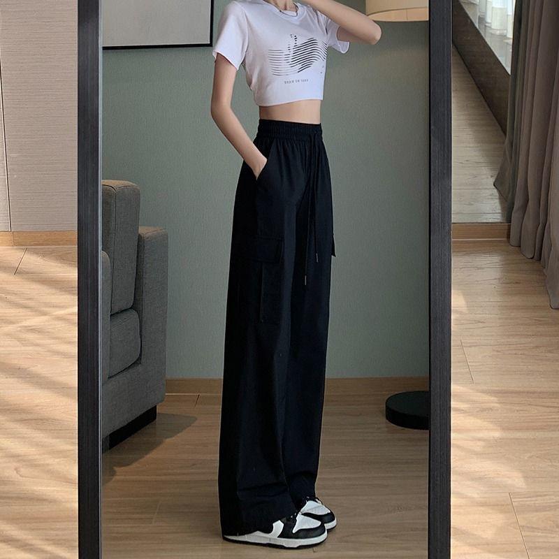Women's Summer High-waisted Thin Section Quick-drying Work Pants Solid Color Design Straight Casual Sports Pants