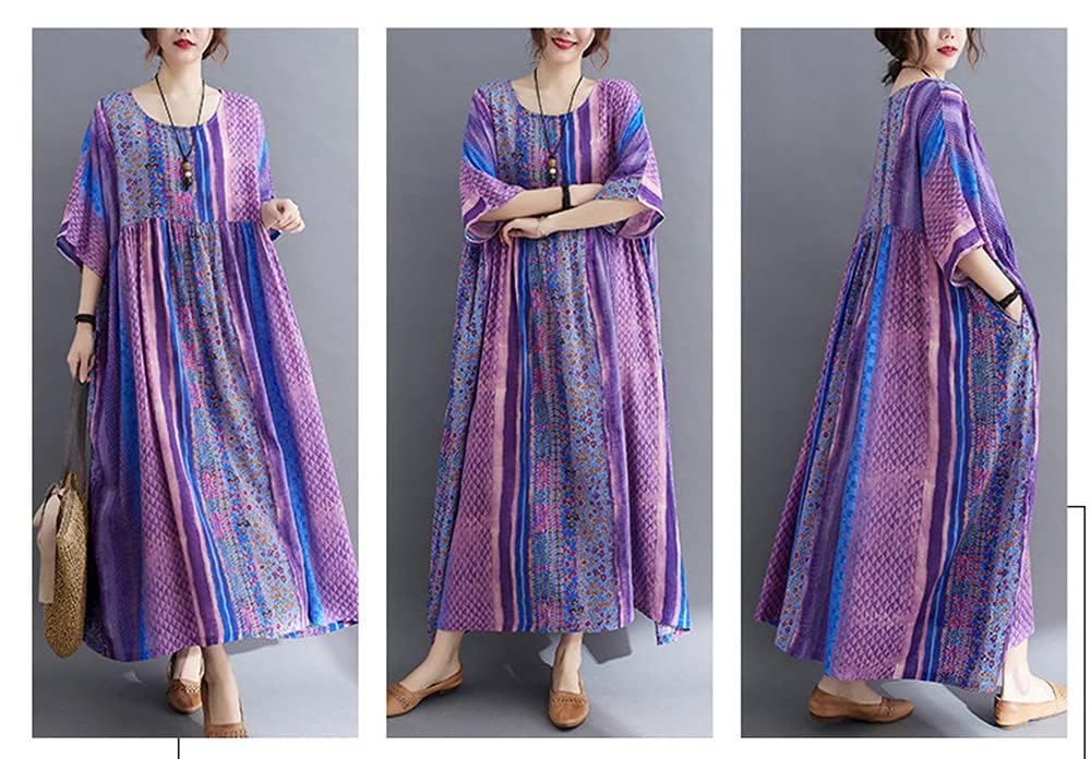 Long Floral Plus Sizes Loose Short Easy to Wear One Size Fits N-O Dress, Print, Women's Fashion, Summer/Autumn, Figure-Flattering, Botanical,