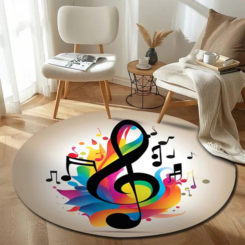 Elegant Round Abstract Multicolor Floor Rug, Non-Slip Floor Mat for Laundry Room